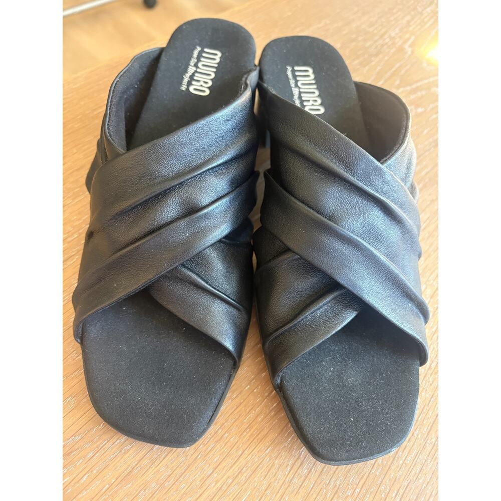 Munro Lee Black Leather Slide Sandals Women’s 8.5 M Comfort Block Heel USA 8.5M - Picture 3 of 7